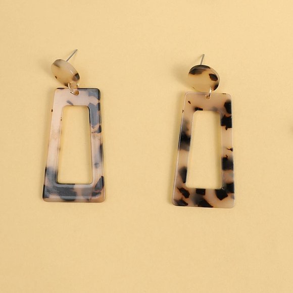 Beige Acetate Tortoise Drop Earrings - Picture 2 of 4